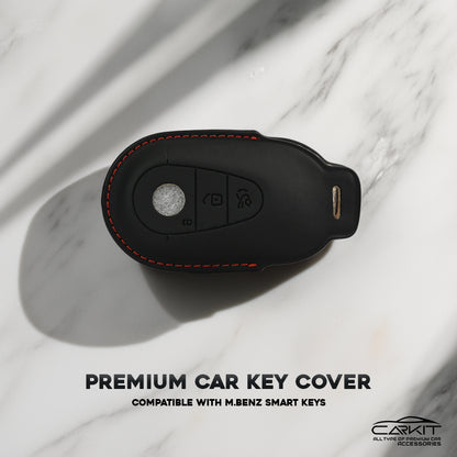 PU 3D Black Leather Car Key Cover For  New Mercedes Benz Maybach | S Class | E Class (3 Button Smart Key)