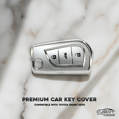 TPU Silver Car Key Cover For Toyota: Innova Crysta, Corolla Altis 3 button flip key.