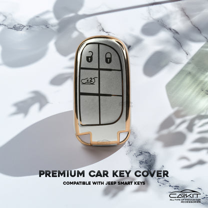 TPU White Gold Car key Cover For Jeep : Meridian, Compass, Trailhawk – 3 Button Smart Key