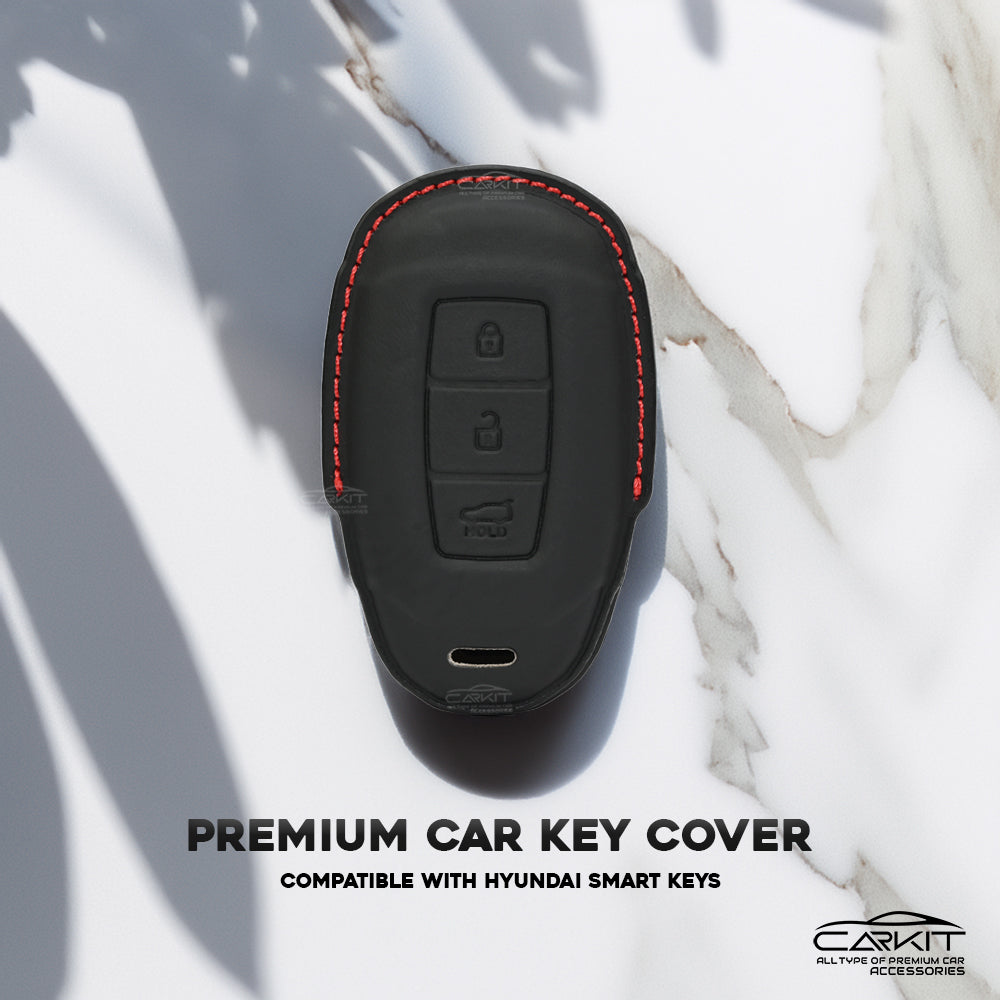 PU 3D Leather Key Cover For Hyundai: i20, Kona, Verna 2018 onwards 3 button smart key