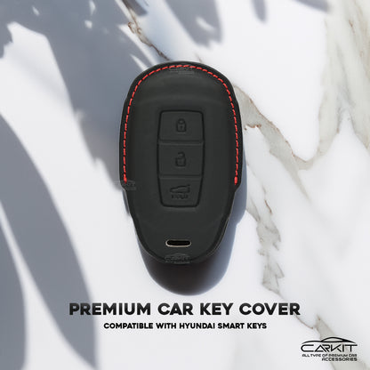 PU 3D Leather Key Cover For Hyundai: i20, Kona, Verna 2018 onwards 3 button smart key