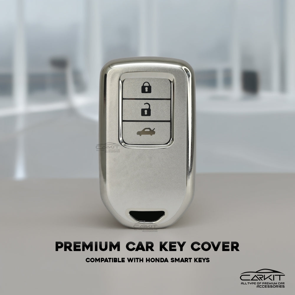 TPU Silver Key Cover For Honda: City, Civic, Jazz, Brio, Amaze, Cr-v, Wr-v, Br-v, Mobilio 3 Button Smart Key
