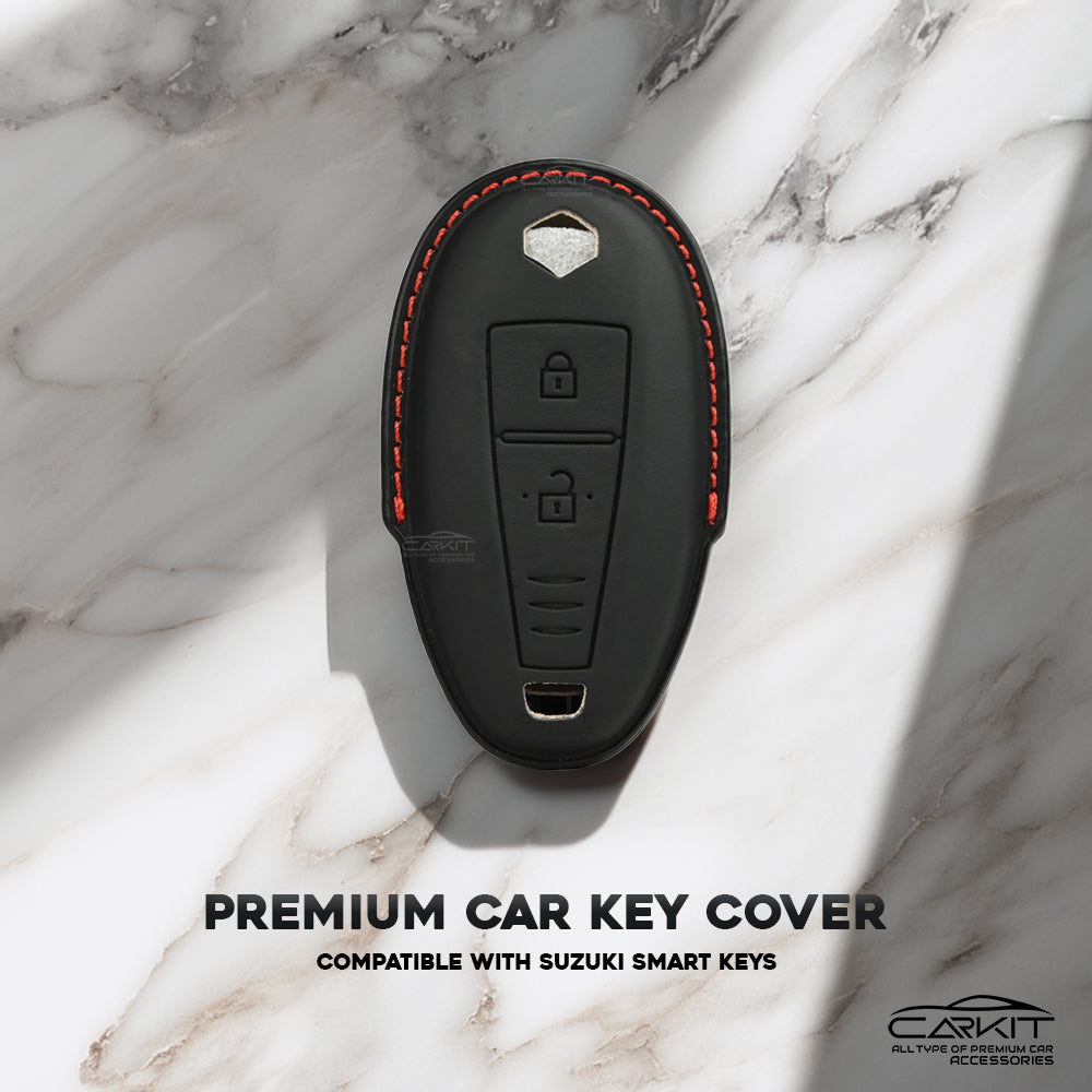 PU 3D Black Leather Car Key Cover For Maruti Suzuki: Baleno, Ciaz, Ignis, S-Cross, Grand Vitara, Brezza 3 Button Smart Key