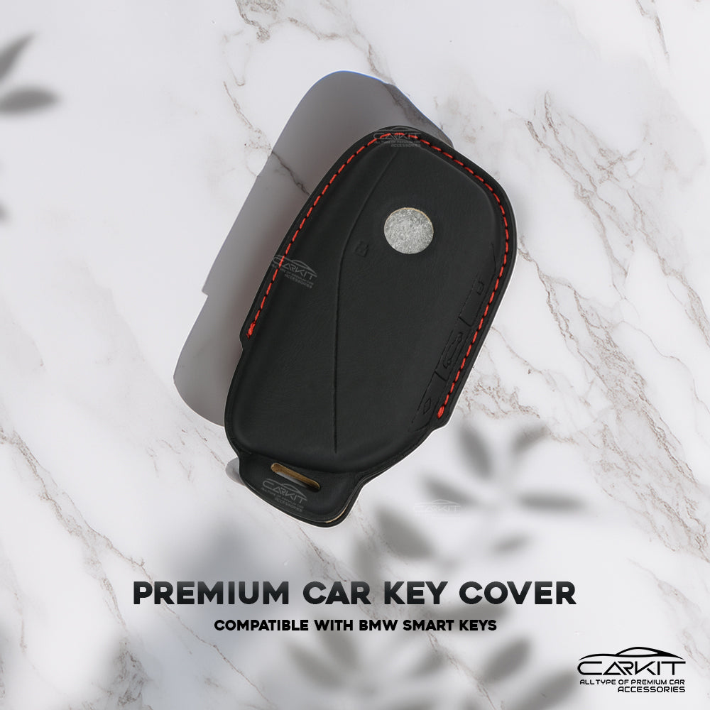PU 3D Black Leather Car Key Cover For BMW 7 Series 740i 760i X1 X7 XM IX I7 X3 IX1 X5 Smart Key 4 Button