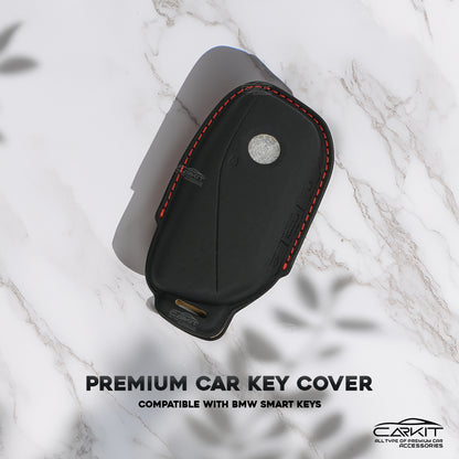 PU 3D Black Leather Car Key Cover For BMW 7 Series 740i 760i X1 X7 XM IX I7 X3 IX1 X5 Smart Key 4 Button