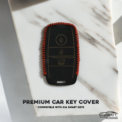 PU 3D Black Leather Car Key Cover For Kia: Seltos, Sonet, Carens, Carnival Smart Key