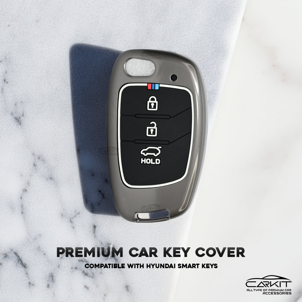 Metal Silicone Key Cover For Hyundai: Creta, Venue, Tucson, Alcazar, I20, Grand I10, Aura, Xcent, Exter 3 button flip key