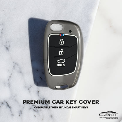 Metal Silicone Key Cover For Hyundai: Creta, Venue, Tucson, Alcazar, I20, Grand I10, Aura, Xcent, Exter 3 button flip key