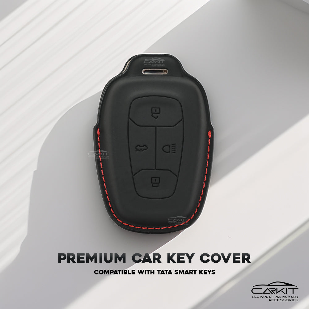 PU 3D Leather Car Key Cover For Tata: Nexon, Harrier, Tigor BS6, Tigor EV, Safari 2021, Altroz, Safari Gold, Gravitas, Punch 4 button smart key