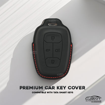 PU 3D Leather Car Key Cover For Tata: Nexon, Harrier, Tigor BS6, Tigor EV, Safari 2021, Altroz, Safari Gold, Gravitas, Punch 4 button smart key