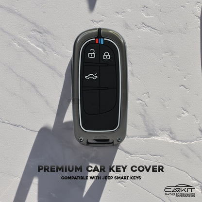 metal Car Key Cover For Jeep Meridian, Compass, Trailhawk, 3 Button Smart Key