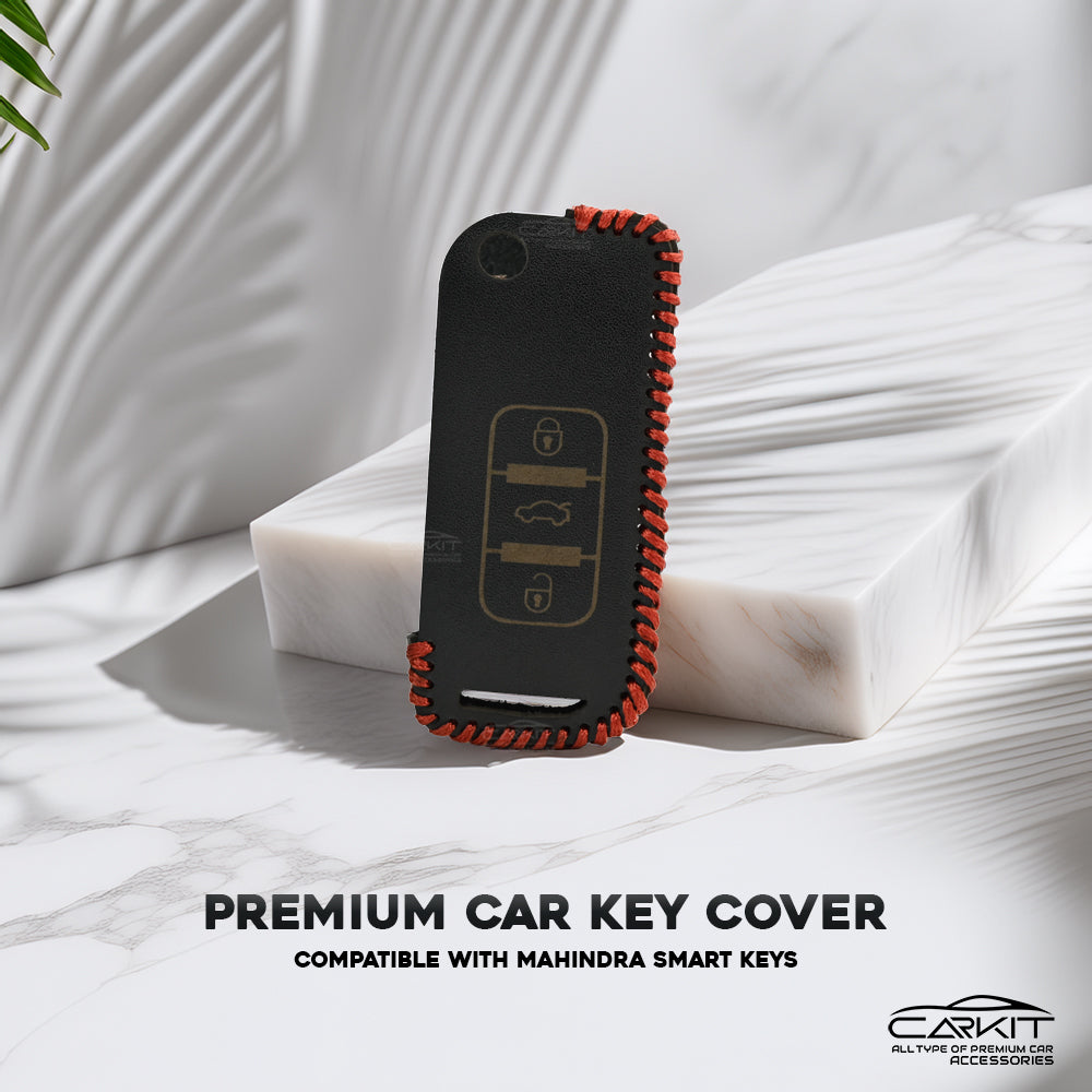 PU 3D Black Leather Car Key Cover For Mahindra: XUV500 Flip Key