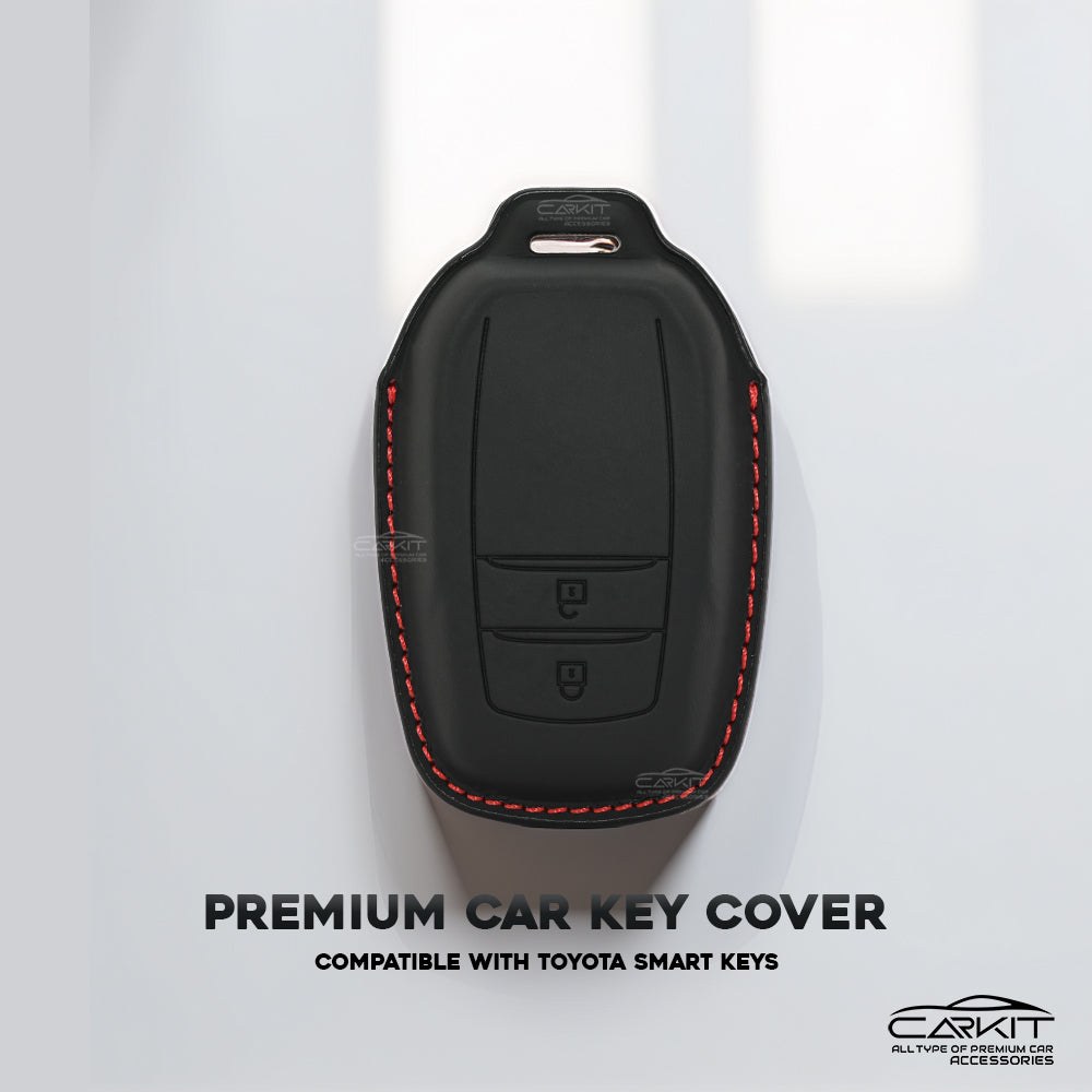 PU 3D Leather Key Cover For Toyota: Innova Crysta, Innova HyCross, Hilux 2 button smart key.