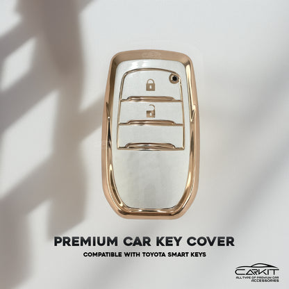 TPU White Gold Key Cover For Toyota: Innova Crysta, Innova HyCross, Hilux 2 button smart key.