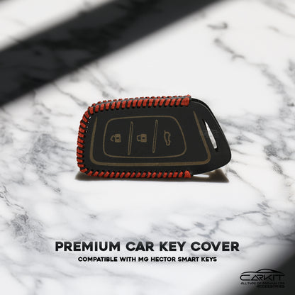 PU 3D Black Leather Car Key Cover For MG: MG Hector 3 Button smart key