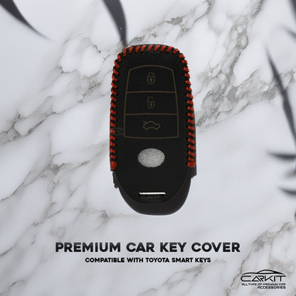 PU 3D Black Leather Car Key Cover For Toyota: Innova, Fortuner, Legender, Land Cruiser, Suzuki Invicto 3 button smart key.