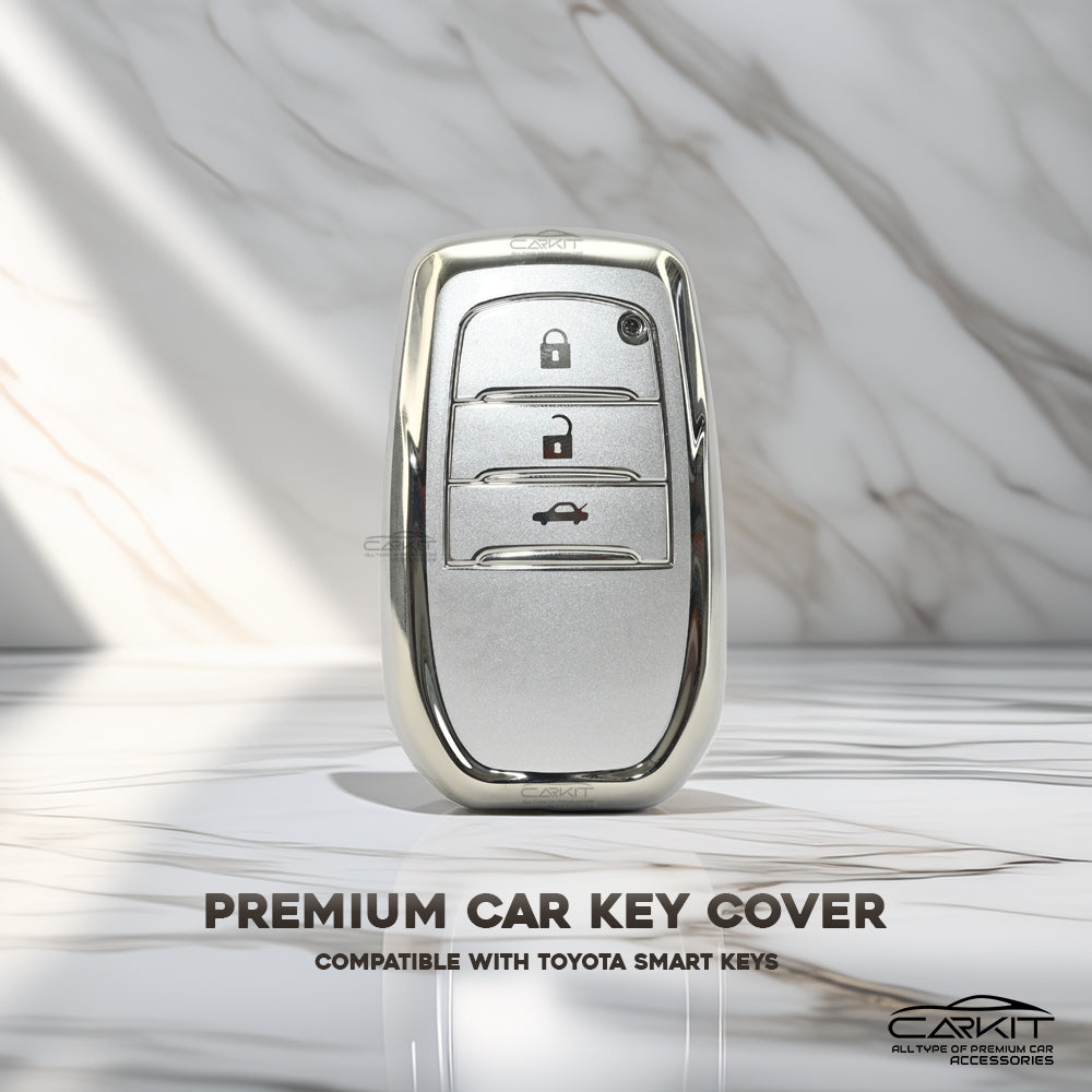 TPU Silver Key Cover For Toyota: Innova, Fortuner, Legender, Land Cruiser, Suzuki Invicto 3 button smart key.