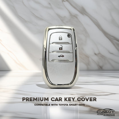 TPU Silver Key Cover For Toyota: Innova, Fortuner, Legender, Land Cruiser, Suzuki Invicto 3 button smart key.