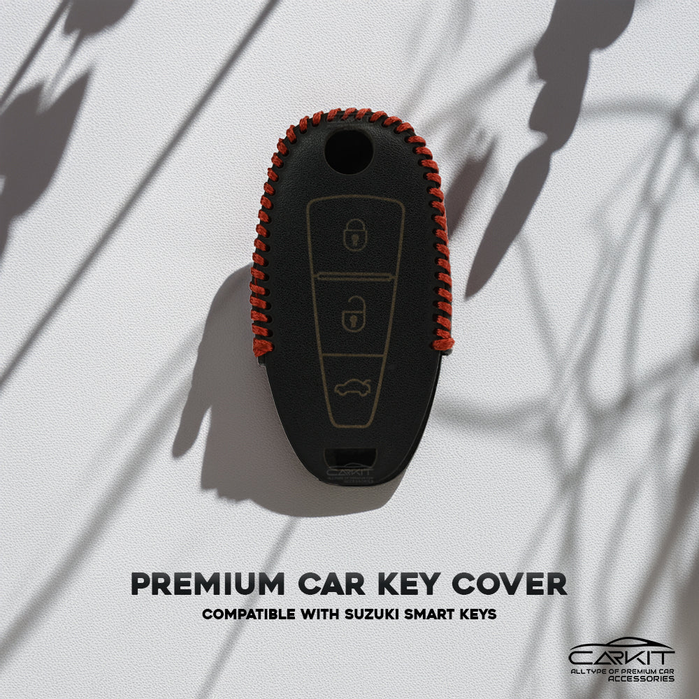 PU 3D Black Leather Car Key Cover For Maruti Suzuki: Baleno, Ciaz, Grand Vitara, Brezza, S Cross, Swift, Ignis, XL6, Fronx, Jimny, Grand Vitara 3 button Smart Key