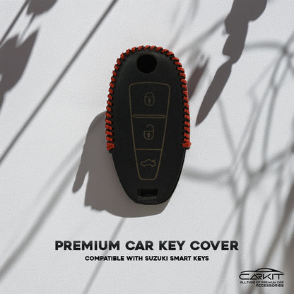 PU 3D Black Leather Car Key Cover For Maruti Suzuki: Baleno, Ciaz, Grand Vitara, Brezza, S Cross, Swift, Ignis, XL6, Fronx, Jimny, Grand Vitara 3 button Smart Key