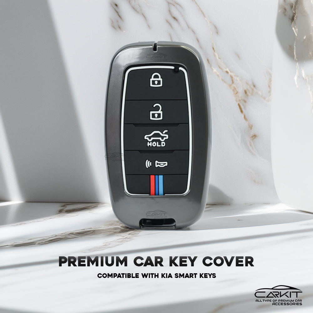 metal Car Key Cover For Kia: Seltos, Sonet, Carens, Carnival 4 Button Smart Key