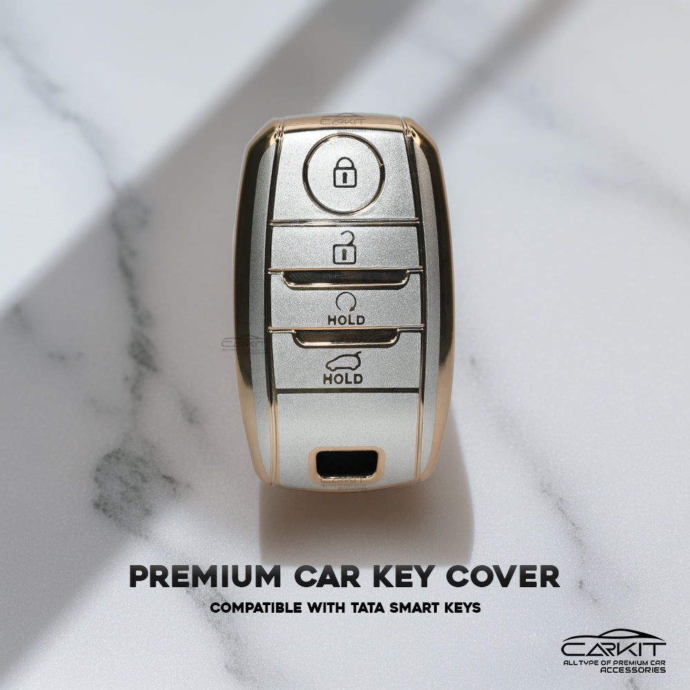 TPU White Gold Key Cover For Kia: Seltos, Sonet, Carens, Seltos X-line 4 button smart key