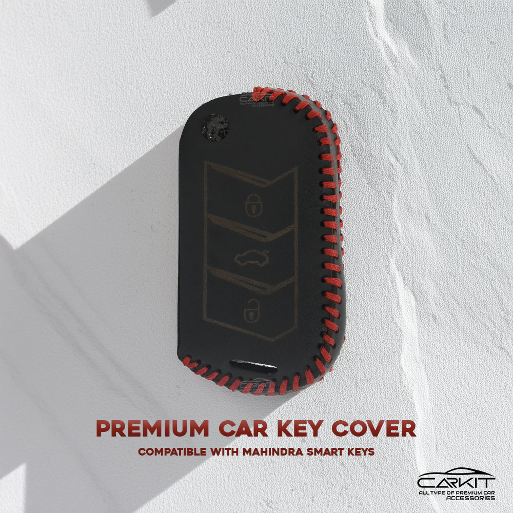 PU-3D Leather Car Key Cover For Mahindra: Thar, Bolero, Scorpio, XUV700, XUV400, XUV3x0, XUV300, TUV300, Marazzo 3 button flip key