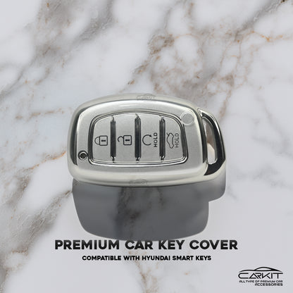 TPU Sliver Car Key Cover For Hyundai: Alcazar, Creta 2021 onwards 4 button smart key