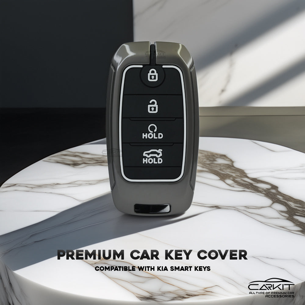 metal Car Key Cover For Kia: Seltos, Sonet, Carens, Seltos X-line 4 button smart key