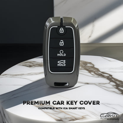 metal Car Key Cover For Kia: Seltos, Sonet, Carens, Seltos X-line 4 button smart key