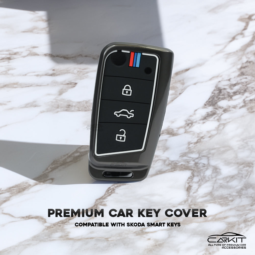Metal Silicone Key Cover For Skoda Virtus, Tiguan, Jetta, Slavia, Kodiaq, Kushaq, Karoq, Octavia And Volkswagen Virtus, Tiguan, T-Roc, Taigun, Jetta, Octavia, Karoq, Superb, Kodiaq, Slavia Flip Key