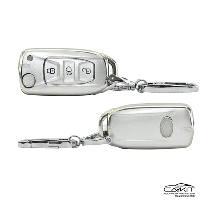 Tpu White Car Key Cover For Tata: Nexon, Harrier, Safari, Altroz, Punch, Tiago, Tigor, Zest, Bolt, Hexa 3 button Flip Key