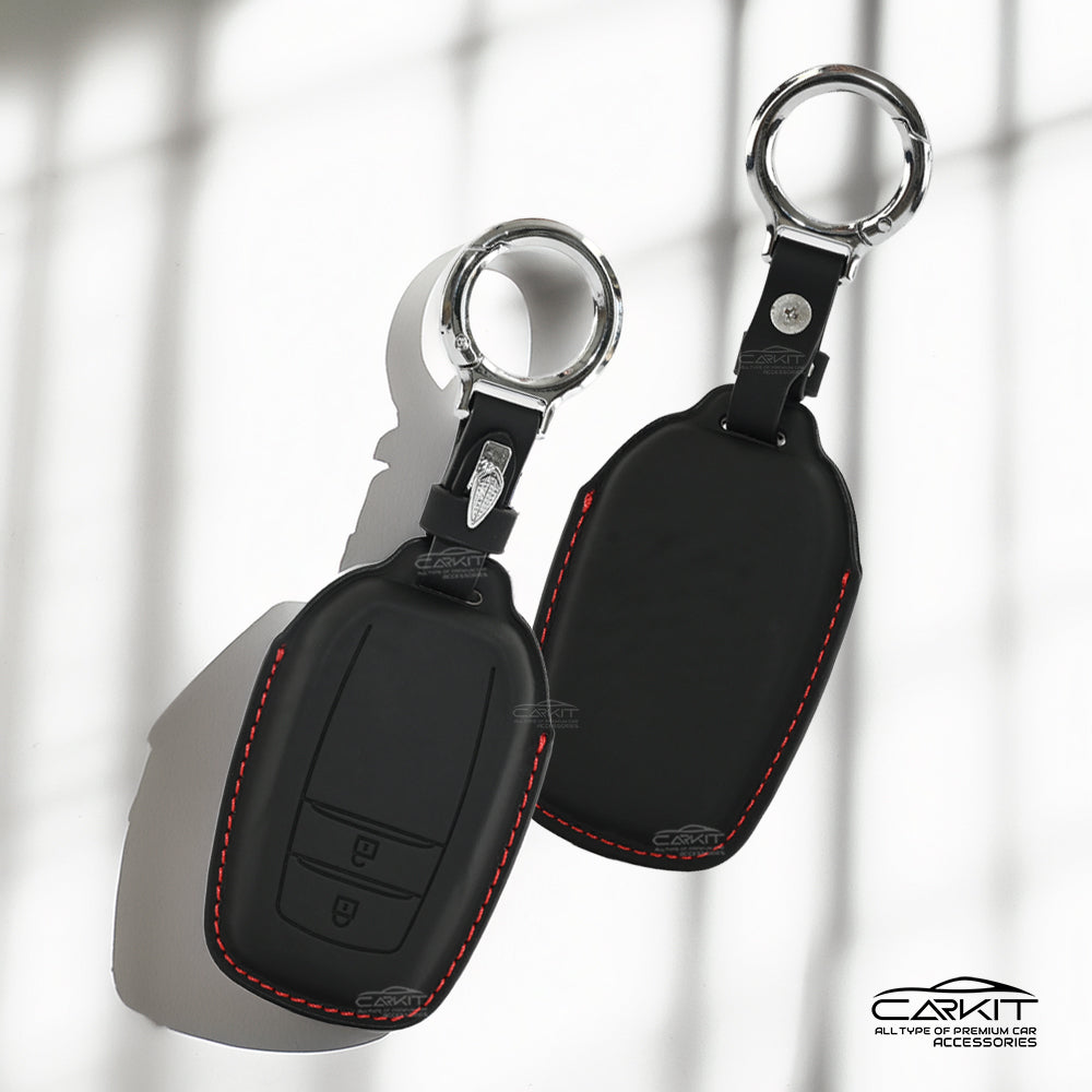 PU 3D Leather Key Cover For Toyota: Innova Crysta, Innova HyCross, Hilux 2 button smart key.