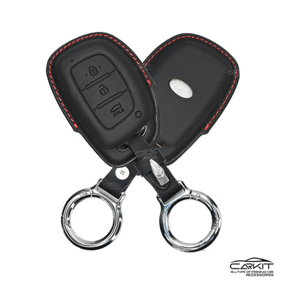 PU 3D Leather Black Key Cover For Hyundai: i20, Creta, Venue, Tucson, Alcazar, Verna, Xcent, Aura, Elantra 3 button smart key